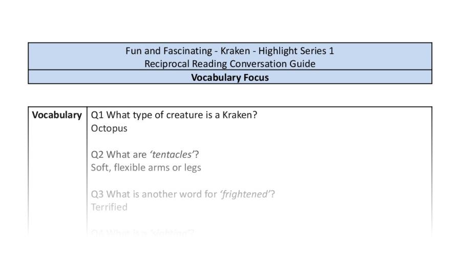 Reciprocal Reading Conversation - Kraken - Highlight Series 1 - Vocabulary Focus