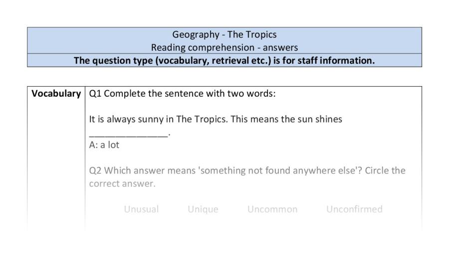 Reading comprehension - VRSIPE - Geography - The Tropics