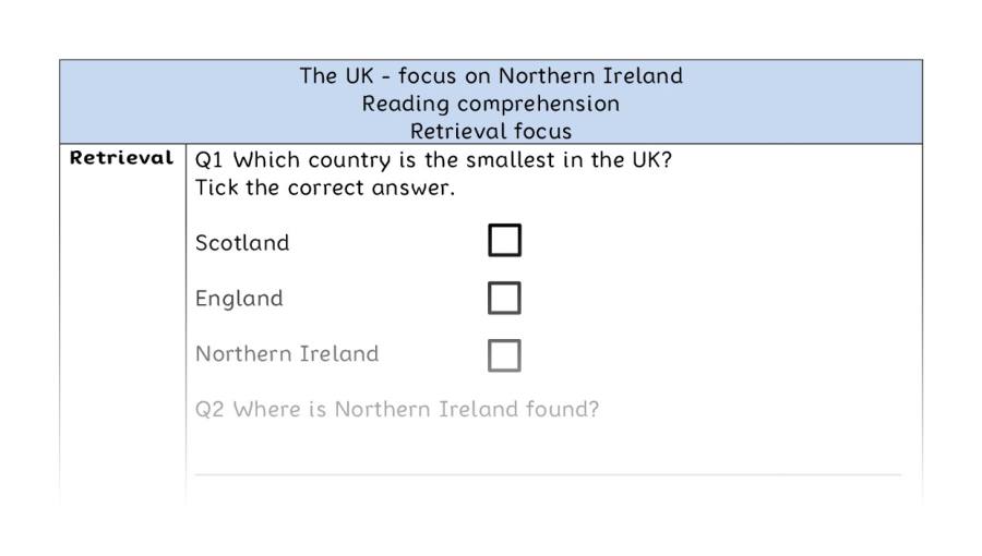 Reading comprehension - retrieval - The UK - focus on Northern Ireland