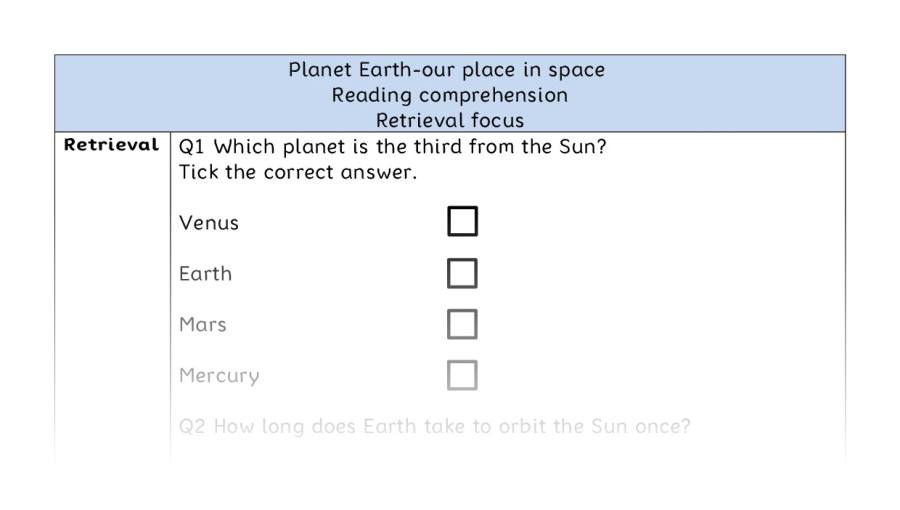 Reading comprehension - retrieval - Planet Earth-our place in space