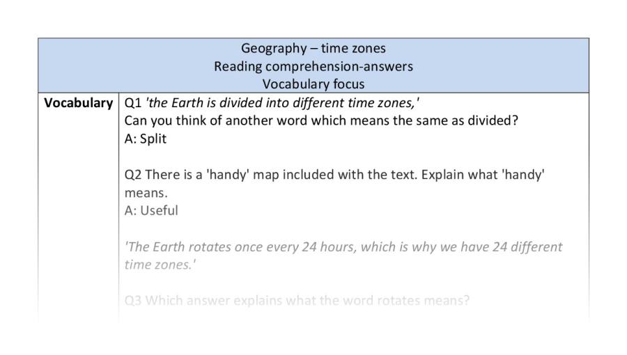 Reading comprehension - vocabulary - time zones-answers