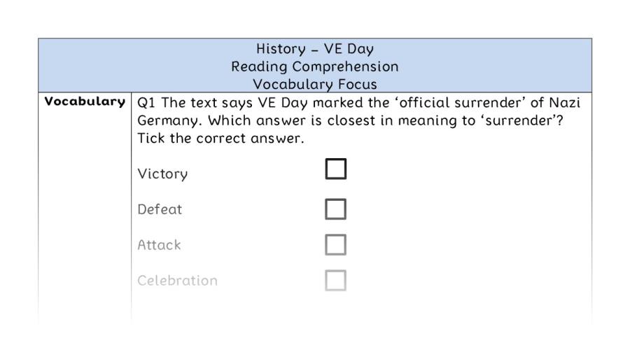 VE Day - Reading Comprehension - Vocabulary Focus