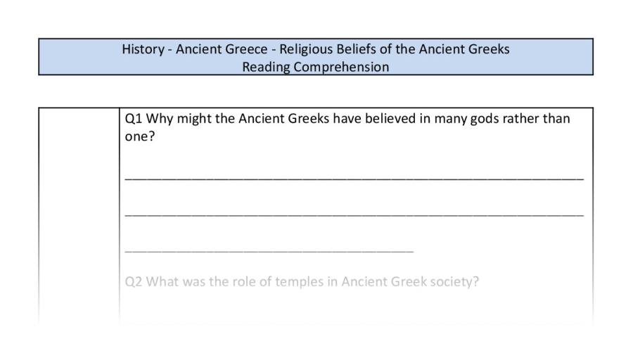 Reading Comprehension-Religious Beliefs of the Ancient Greeks-Inference Focus