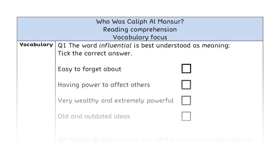 Reading comprehension - vocabulary - Who Was Caliph Al Mansur
