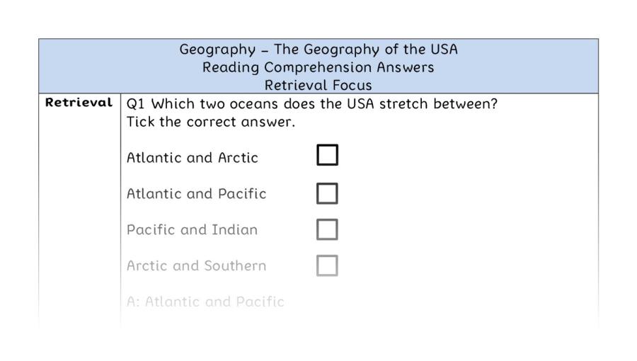 The Geography of the USA - Reading Comprehension Answers - Retrieval Focus