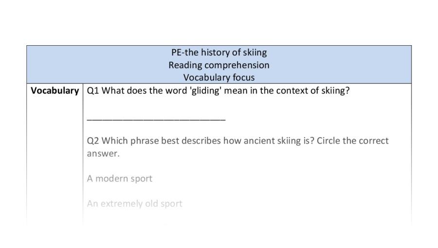 Reading comp-vocabulary-history of skiing