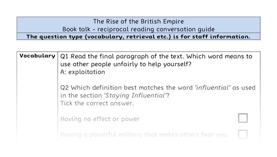 Reciprocal reading - VRSIPE - The Rise of the British Empire