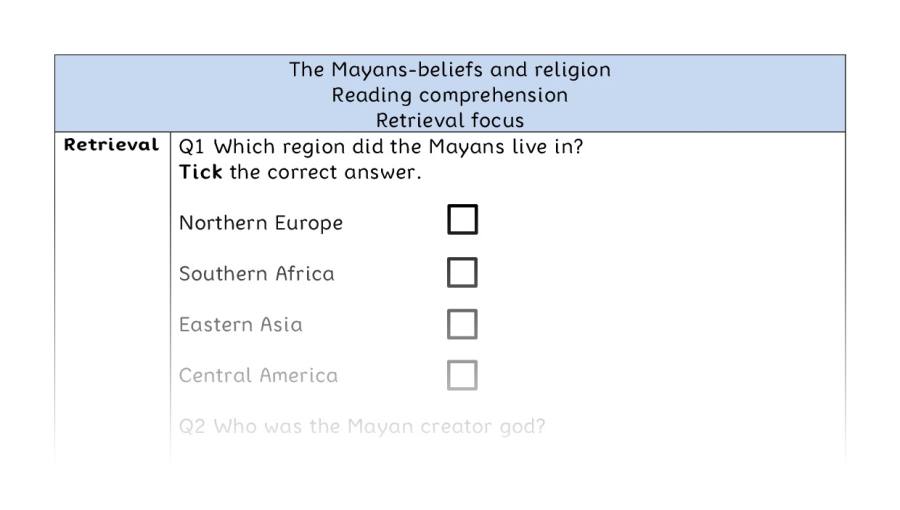 Reading comprehension - retrieval - The Mayans-beliefs and religion