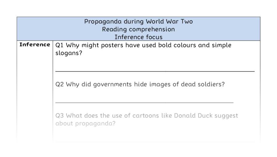 Reading comprehension - inference - Propaganda during World War Two