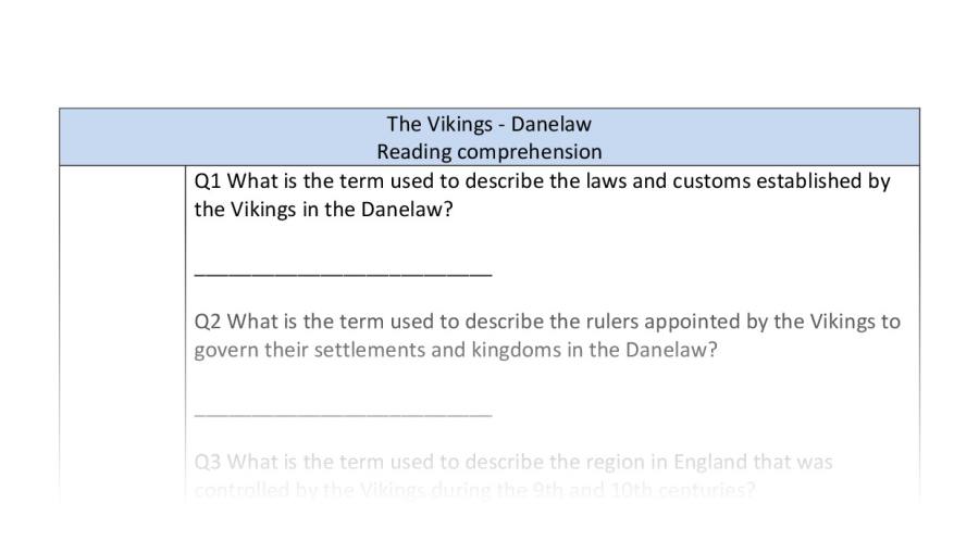 Reading comprehension - VRSIPE - Danelaw