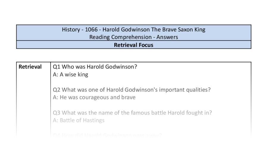 Reading Comprehension-Harold Godwinson The Brave Saxon King-retrieval-answers