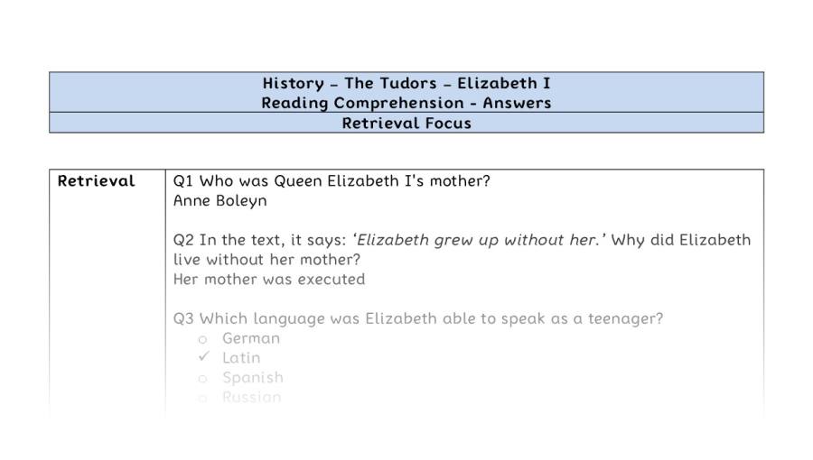 Reading comprehension - Elizabeth I - retrieval-answers