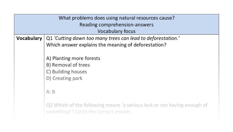 Reading comprehension - vocabulary - What problems does using natural resources cause