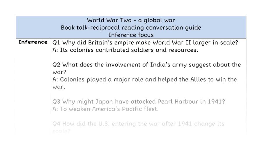 Reciprocal reading - inference - World War Two - a global war