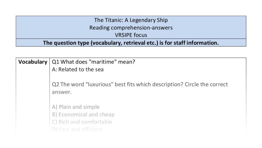 Reading comprehension-The Titanic-VRSIPE - answers