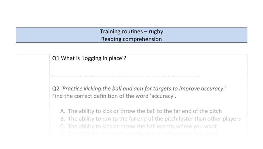 Reading comprehension - VRSIPE - Training routines - rugby