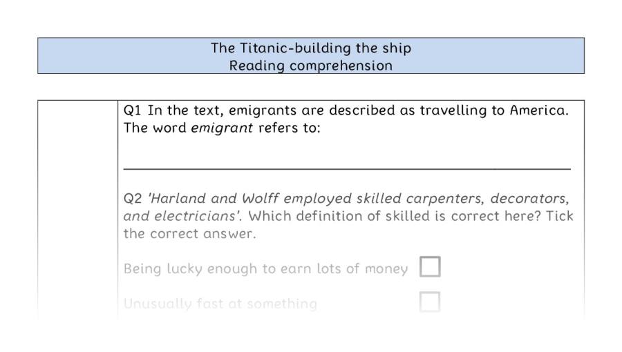Reading comprehension - VRSIPE - The Titanic-building the ship
