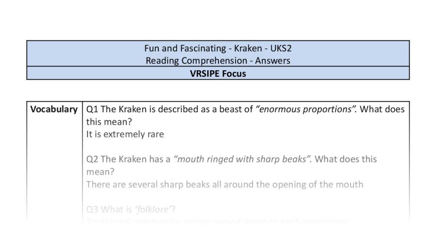 Reading Comprehension-Kraken-VRSIPE Focus-answers