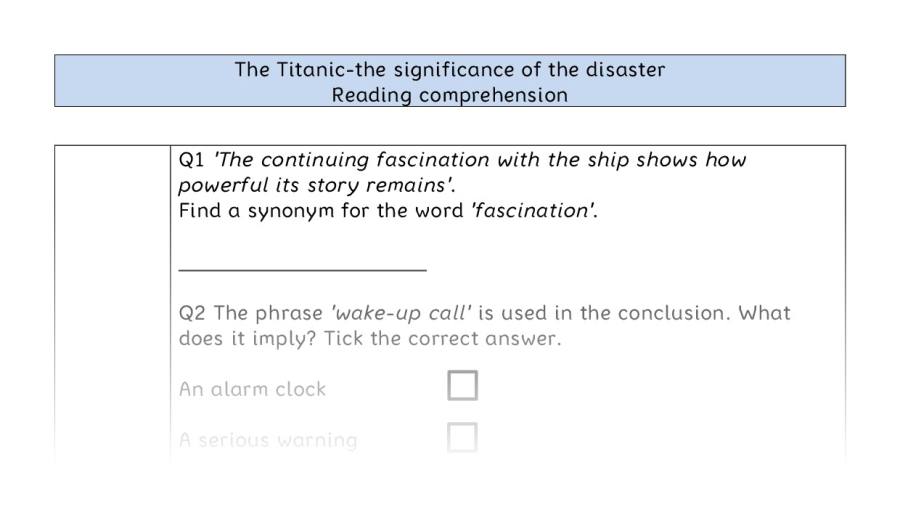Reading comp-VRSIPE-The Titanic-the significance of the disaster