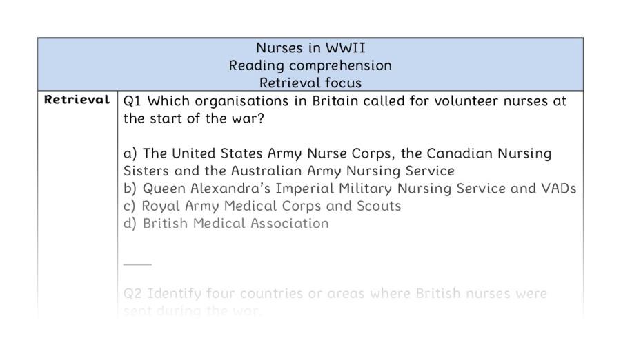 Reading comprehension - retrieval - Nurses in WWII