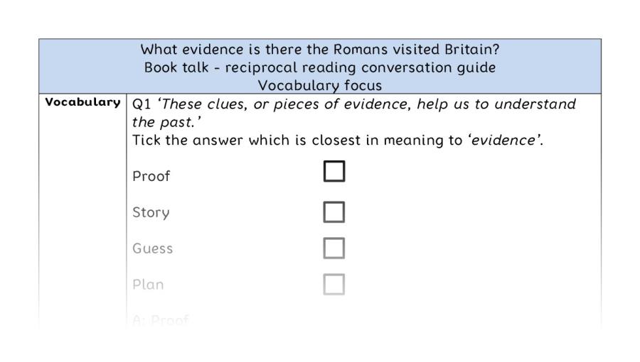 Reciprocal reading - vocabulary-evidence the Romans visited Britain