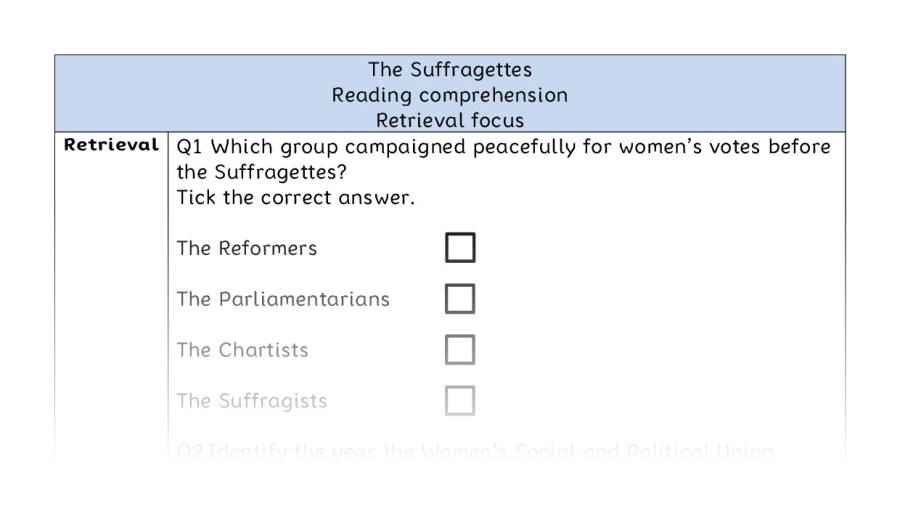 Reading comprehension - retrieval - The Suffragettes