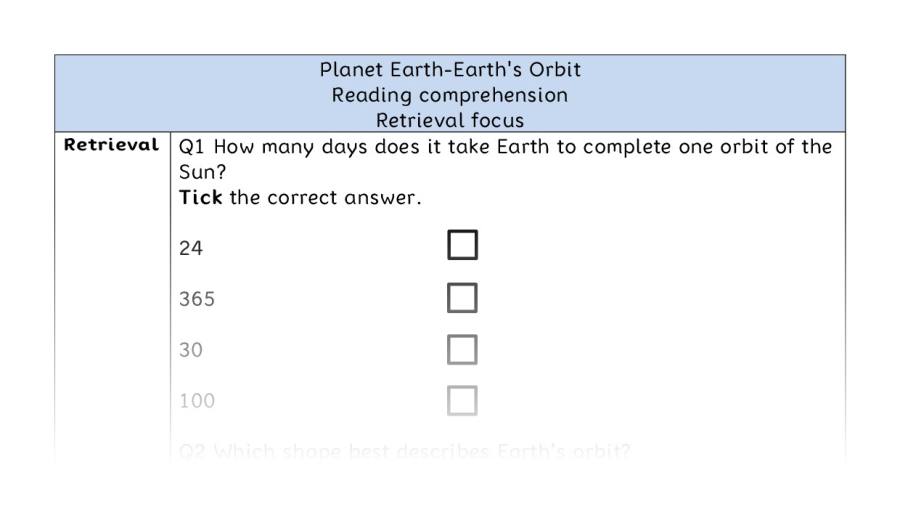 Reading comprehension - retrieval - Planet Earth-Earths Orbit