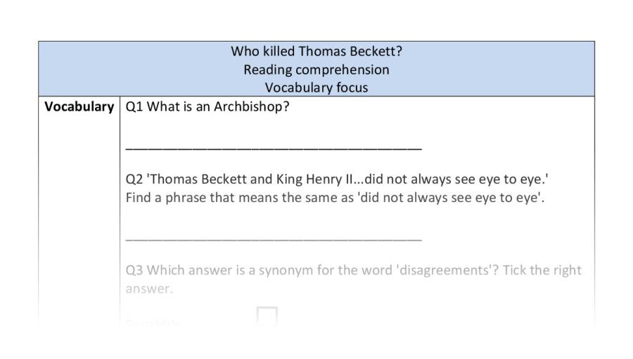 Reading comprehension-vocabulary-Who killed Thomas Beckett