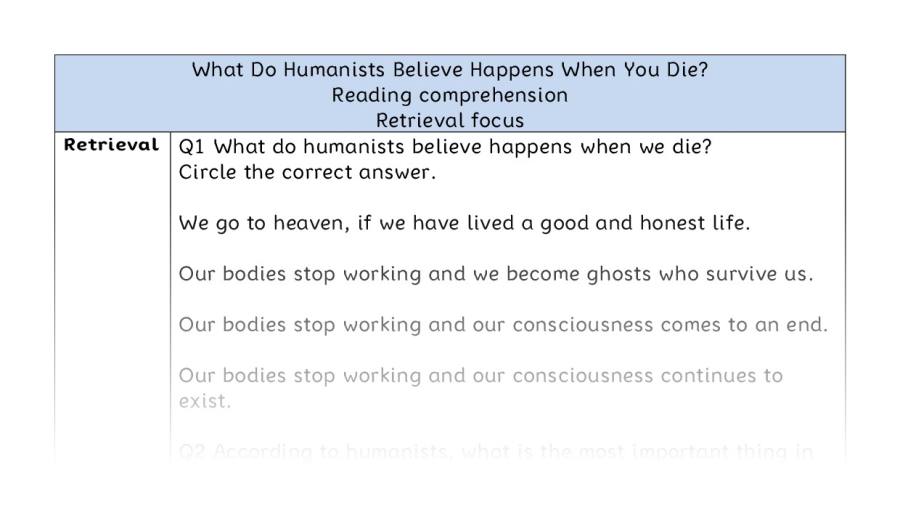 Reading comp - retrieval - What Do Humanists Believe Happens When You Die