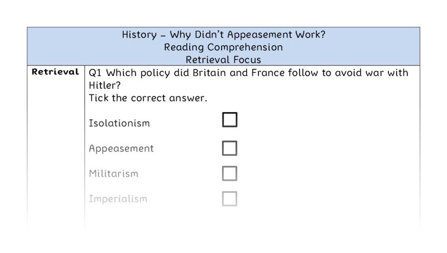 Why Didnt Appeasement Work - Reading Comprehension - Retrieval Focus