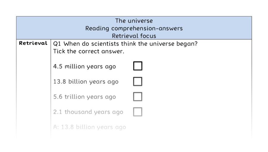 Reading comprehension - retrieval - The universe - answers