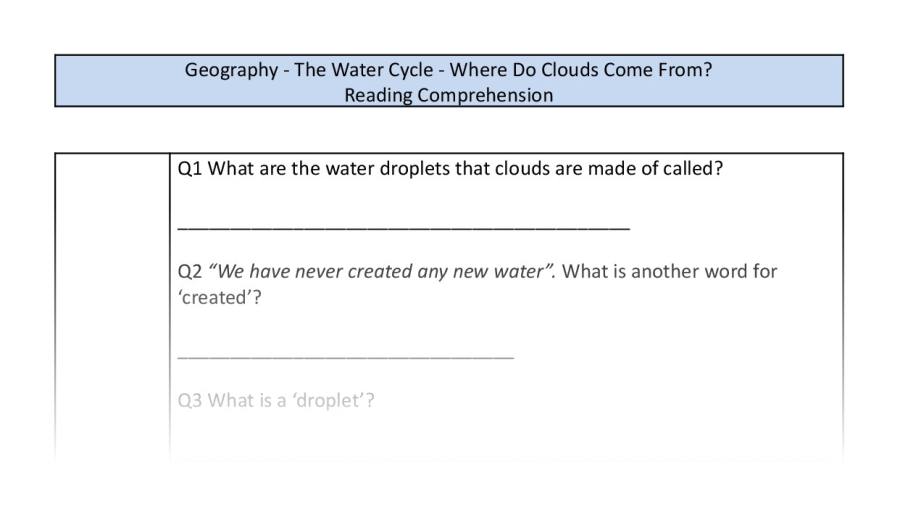 Reading comprehension-VRSIPE - Where Do Clouds Come From