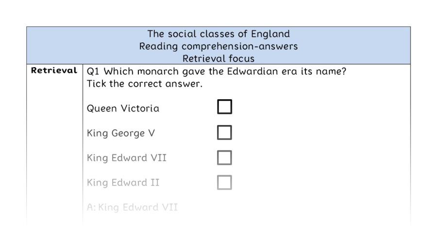 Reading comprehension - retrieval - The social classes of England - answers