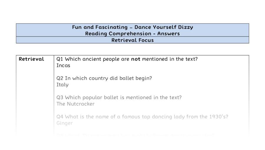 Reading Comprehension - Dance Yourself Dizzy - Highlight Series 1 - Retrieval Focus