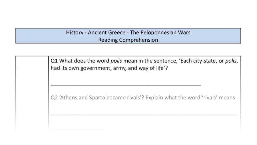 Reading Comprehension-The Peloponnesian Wars-Vocabulary Focus