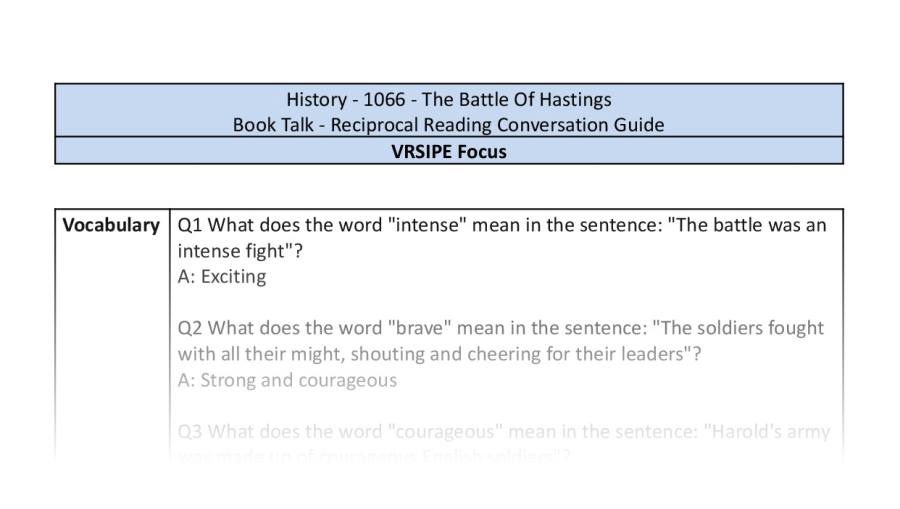 Reciprocal Reading Conversation - The Battle Of Hastings - VRSIPE Focus