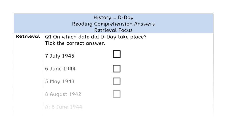 D-Day - Reading Comprehension Answers - Retrieval Focus