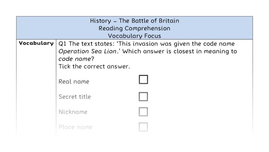 The Battle of Britain - Reading Comprehension - Vocabulary Focus