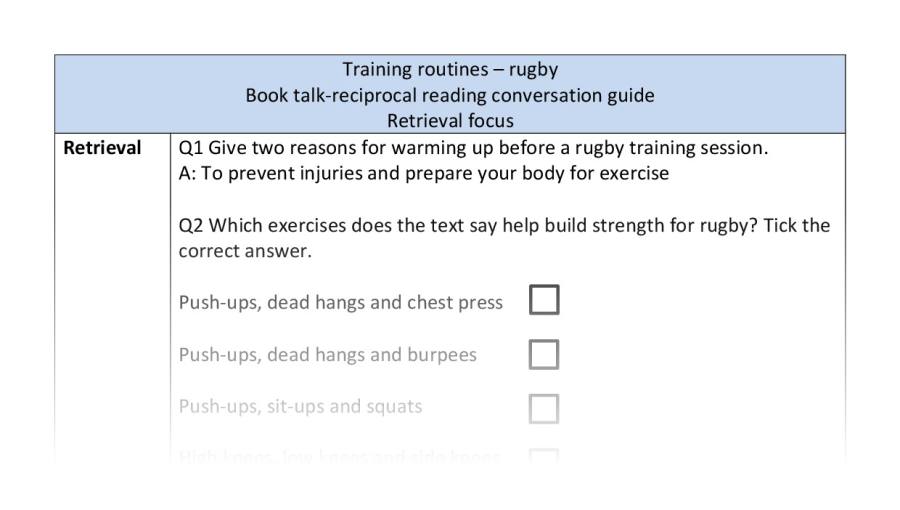 Reciprocal - retrieval - Training routines - rugby
