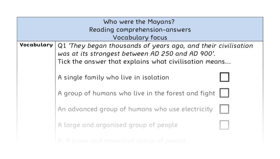Reading comprehension - vocabulary - Who were the Mayans - answers