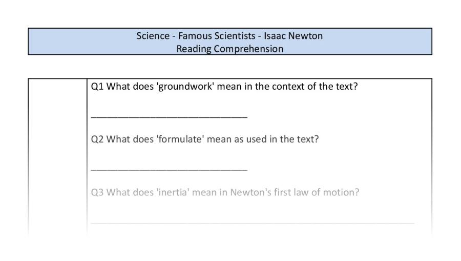 Reading Comprehension-Isaac Newton-VRSIPE Focus