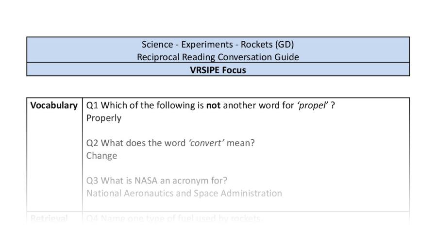 Reciprocal Reading Conversation - Rockets - UKS2 - VRSIPE Focus
