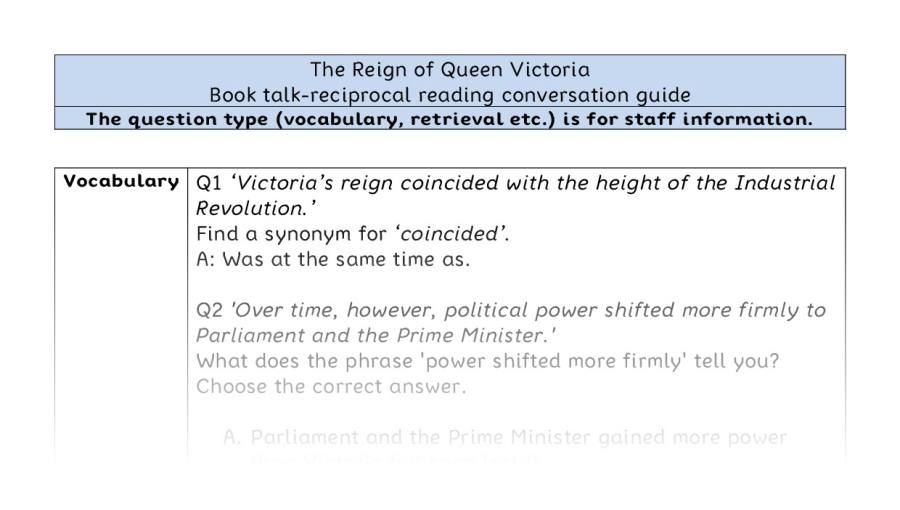 Reciprocal reading - VRSIPE - The Reign of Queen Victoria