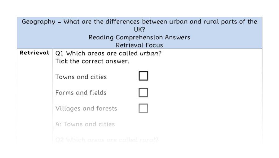 What are the differences between urban and rural parts of the UK - Reading Comprehension Answers - Retrieval Focus