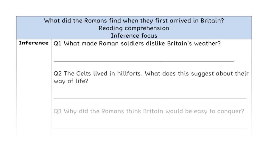 Reading comprehension - inference - Roman arrival in Britain