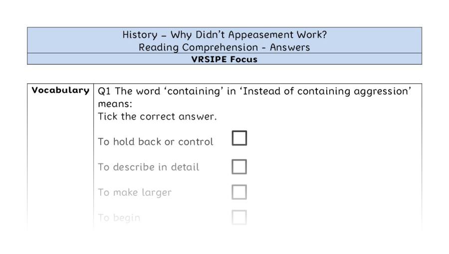 Why Didnt Appeasement Work - Reading Comprehension Answers - VRSIPE Focus