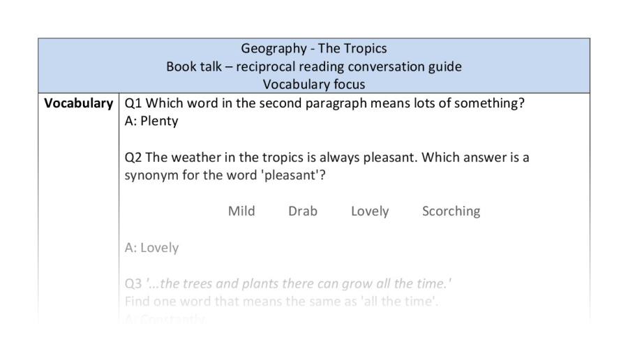 Reciprocal reading - vocabulary - Geography - The Tropics