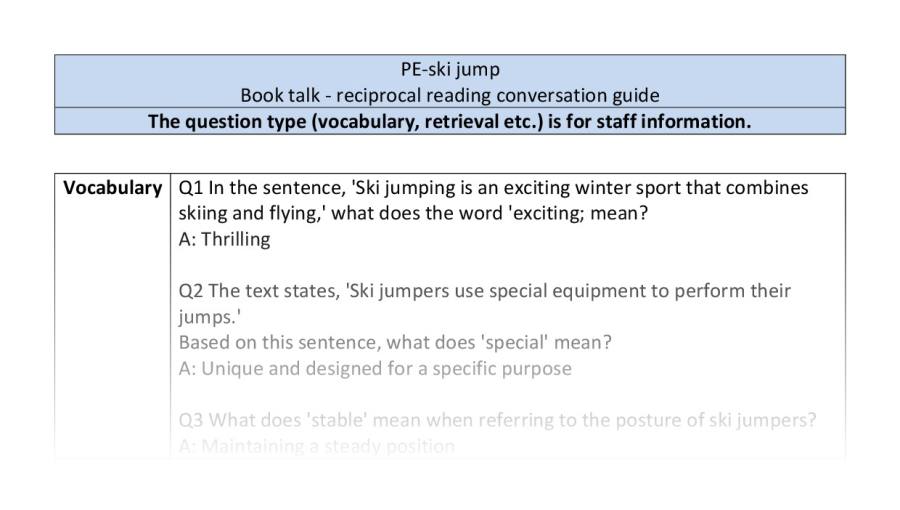 Reciprocal reading-VRSIPE-ski jump