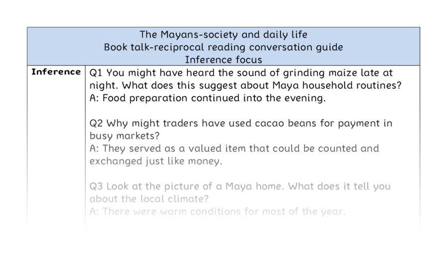 Reciprocal - inference - The Mayans-society and daily life
