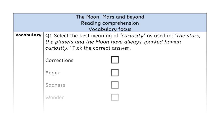 Reading comprehension - vocabulary - The Moon, Mars and beyond